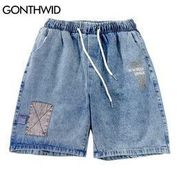 GONTHWID Denim Jean Shorts Streetwear Hip Hop Color Block Patchwork Jeans corti Harajuku Moda Casual Baggy Pantaloni corti in denim C0325
