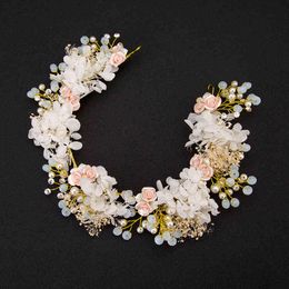 Handmade Luxury Prom Wedding Accessories Hair Jewelry Bridal Flower Headdress Pearl Beads Headpieces For Brides