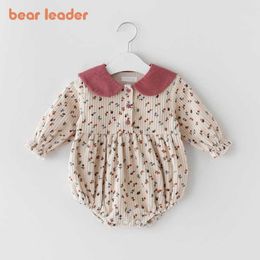 Bear Leader Toddler Baby Floral Romper Spring Girls Infant Clothes Casual Autumn Jumpsuits born Flowers Cute Bodysuits 0-3Y 210708