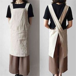 Cotton And Linen Apron Smock Women Men kitchen Anti-fouling Milk Tea Coffee Shop Florist Overalls Delantal Print 210629