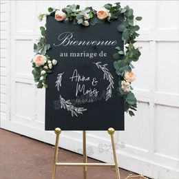 French Bienvenue Welcome Wedding Sign Decal Stickers Rustic Simple Wedding Decor Removable Vinyl Decals Custom Personalised G392 210308