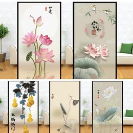 Window Stickers Chinese Vintage Painting Privacy Film Non-Adhesive Static Cling Lucky Art Decals Glass Covering Bathroom DecorWindow