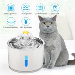 Cat Bowls & Feeders 2.4L Automatic Water Fountain LED Electric Mute Feeder USB Dog Pet Drinker Bowl Drinking Dispenser For
