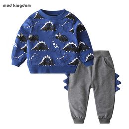 Mudkingdom Boys Pantolon Bahar Dinozor Casual Uzun Kollu O-Boyun Çocuk Giyim Erkek Kıyafetler Için Set 210615