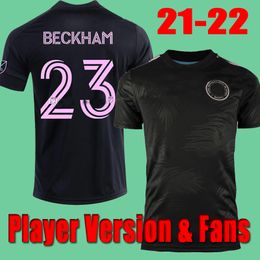 -Spieler Version 21 22 Inter Miami CF Fussball Trikots Langarm Higuain Männer Kinder Fans Beckham Pizarro Matuidi Schwarz Weiß 2021 2022 Fußballhemden