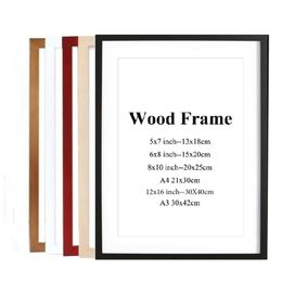 Nordic Style Colorful Wood Picture Po Frame Wooden Frame Nature Solid Simple Wooden Frame Wall Mounting Hardware Included 210611