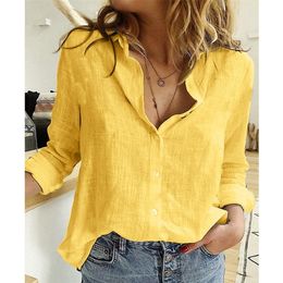 Leisure White Yellow Shirts Button Lapel Cardigan Top Lady Loose Long Sleeve Oversized Shirt Womens Blouses Spring Blusas Mujer 210225