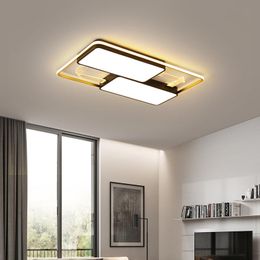 Ceiling Lights Rectangle Modern Led For Living Room Bedroom Study Black/gold AC95-265V Square Dimming Lamp