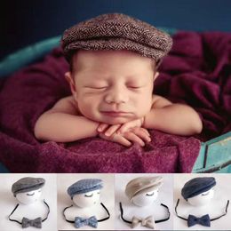 Newborn Baby Peaked Beanie Cap Hat Bow Tie Photo Photography Prop Infant Boy Caps