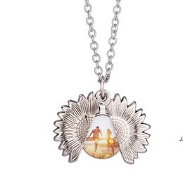 NEWThermal Transfer Pendant Sublimation Sunflower Necklace Zinc Alloy Blank Neclaces Silver and Gold Metal Ornaments EWA5528