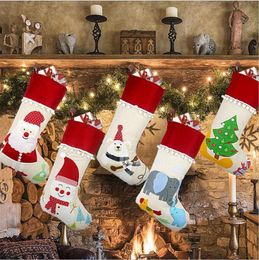 Christmas Tree Hanging Stocking Linen Apple Gift Candy Bag Cartoon Snowman Xmas Party Fireplace Decor