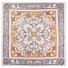 Manual Hand Rolled Twill Silk Scarf Women Forest Bird Print Square Scarves Wraps Echarpes Silk Foulards Femme Bandana Hijab 90CM Q0828