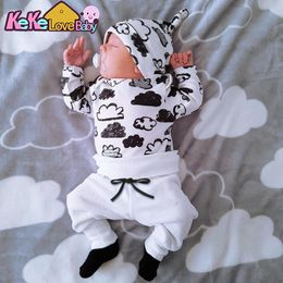 Baby Boy Clothes Set Autumn Style Newborn Infant Cartoon Cloud Top Pants Hat New Born Baby Boys Girls Outfits Kids Clothes Suit 210309