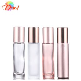 Set of 4 10ml Rosepink Glass Roller Bottles w/Matt Mirror Essence/Basic Oils Serum Roll on Ball Massage Perfume Refill Skincare