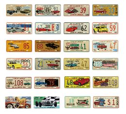 The Sports Car Licenses Plate Metal Painting Plaque Rout 66 Tin Sign Decorative Plate for Living Room Door Club Garage Home Wall Decor Size 30X20CM