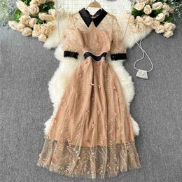 Women Fashion Summer Butterfly Embroidery Mesh Short Sleeve A-line Dress Vestido De Mujer Korean Elegant Clothing S542 210527