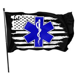 EMS Star of Life EMT Paramedic Medic Flags Banners 3X5FT 100D Polyester Hot Design 150x90cm Fast Shipping Vivid Color With Brass Grommets