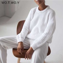 WOTWOY Autumn Winter Oversized Knitted Sweater Women Thick Casual Loose-fitting Pullovers Female Solid Cashmere Jumpers 210922