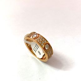 Christmas gift Fashion Brand Jewellery Men / Women full CZ Diamond Love Ring Gold 3 Colour couple Ring Titanium Steel High Polished Lover Rings