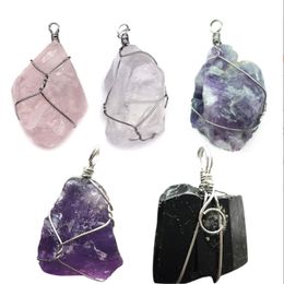 Irregular Natural Stone Handmade Pendant Necklaces For Women Girl Fashion Party Decor Jewellery With Rope Chain
