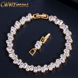 CWWZircons High Quality Cubic Zirconia Stone Yellow Gold Colour Fashion CZ Women Wedding Bracelet Jewellery For Bridesmaids CB144