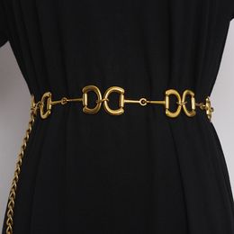 Винтажное золотое письмо заявление Metal Alloy 2021 Женское платье по талии пояс