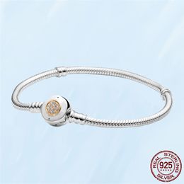 Women Moment Logo Clasp Snake Chain Bracelet Fit Pandora Beads Charms 925 Sterling Silver Luxury Jewelry Ladies Gift With Original Box