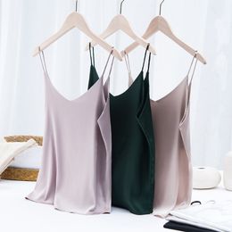 Korean Silk Women Camis Tops Woman V-neck Satin Tank Top Women Sleeveless Silk White Tops Plus Size XXXL Sexy Satin Halter Top 210308