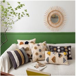 Beige Circle Handmade Geometric Embroidery Pillow Cover Grey Home Decor Cushion Cover PillowCase Pillow Sham 30x50cm/45x45cm 210315