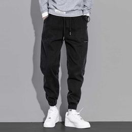 Ly Designer Fashion Men Jeans Loose Fit Spliced Casual Cargo Pants Streetwear Japanese Vintage Hip Hop Joggers Harem Trousers