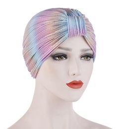 Ethnic Clothing Simple Gradient Colour Folded Muslim Headwrap Knotted Forehead Inner Hijab Bonnets For Women Chemo Headwear Cap