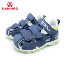 FLAMINGO Brand Summer Children Shoes Leather Insole Closed Toe Outdoor Sandals for Kids Boy Size 22-27 FreeShipping201S-DK-1815 210306