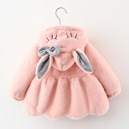 Cute Rabbit Ears Plush Baby Jacket Christmas Sweet Princess Girls Coat Autumn Winter Warm Hooded Outerwear Toddler Girl Clothes 210315