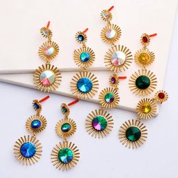Crystal Round Drop Dangle Earrings Colourful Rhinestone Metal Earring Luxury Ear Ring Jewellery Accessories for Women Gift