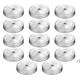 Tinplate Mason Jar Lids Cover With Straw Hole 2 Colours Drinking Glass Covers Kids And Adult Parties Drinking Accessories LLD12496