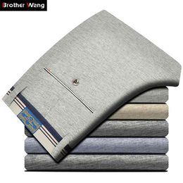 Brother Wang Verão Homens Marca Calças Casuais Masculino Elasticidade Slim Slim Empresa Empresa Forma Fina 38 40 210715