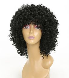 15 inches Afro Kinky Curly Synthetic Wigs HighTemperature Fibre Simulation Human Hair Wig Burgundy perruques de cheveux humains WS642M-1B