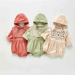 Baby Girl Clothes Spring Autumn Kid Embroidered Pattern Romper +Hat 2Pcs Boy Set 210528