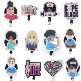 30 pcs/lot Custom Key Rings Mix 12 Style Nurse Doctor Scrub Life Acrylic Retractable Medical Badge Holder Yoyo Pull Reel Doctors ID Name Card For Gift