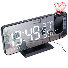 LED Digital Alarm Clock Watch Table Electronic Desktop Clocks USB Wake up FM Radio Time Projector Snooze Function 3 Colour 211111