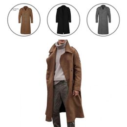 Men's Trench Coats Stylish Coat Button Closure Polyester Simple Retro Style Men Long Winter