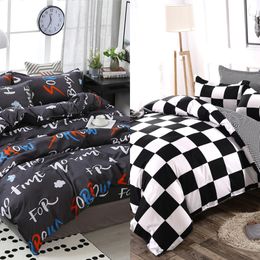 3/4pcs/set Geometric Pattern Cotton Comforter Bedding Set Black Bed Linen Duvet Cover Set Grey No Filler Home Textile C0223