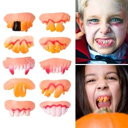 Halloween Funny Tricky Toys Dentures Party Supplies False Tooth Full Set of Ten Cosplay Zombie Front Teeth Buckles XD24741