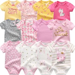 Bebek Kız Tulum 6 adet / grup Vücut Takım Elbise 2021 İlkbahar Yaz Toddler Boys Romper Karikatür Yenidoğan Kıyafetler Bebek Giysileri Set Pamuk 210309