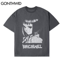 GONTHWID Tshirts Streetwear Hip Hop Cartoon Anime Girl Short Sleeve Tees Shirts Men Harajuku Hipster Casual Cotton T-Shirts Tops C0315