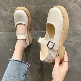 Women's Shoes Leather Shoes Back Strap Autumn 2021 New Fashion Casual Shallow Mouth Buckle Low Heel Work Shoes Zapatillas Mujer Y0721