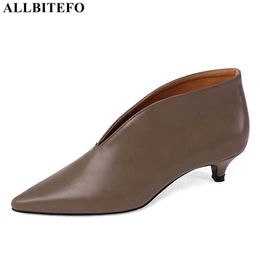 ALLBITEFO arrive genuine leather sexy high heels party women shoes thin heels ankle boots for women pointed toe women boots 210611