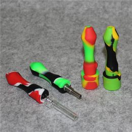 Wholesale Smoking Silicone NC Kit Pipe With 10mm GR2 Titanium Nail quartz tip Concentrate Cap Dab Rig Straw Wax Oil Burner pipe