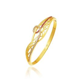 Mxgxfam Promotion 50 % Off Retro Red Zircon Bangle for Women 6 Cm Fashion Jewellery 24 k Yellow Gold Colour No Skin Allergy Q0719