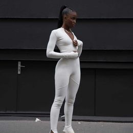 Black/white Sexy Bodycon Tracksuit Jumpsuit Women Street Fitness Romper Long Sleeve Zipper Elastic Bodysuit Body Mujer T200401